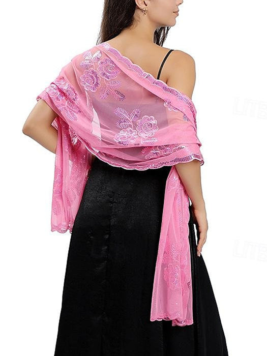 Women's Wedding Guest Sleeveless Tulle Wrap/Shawl with Sequins