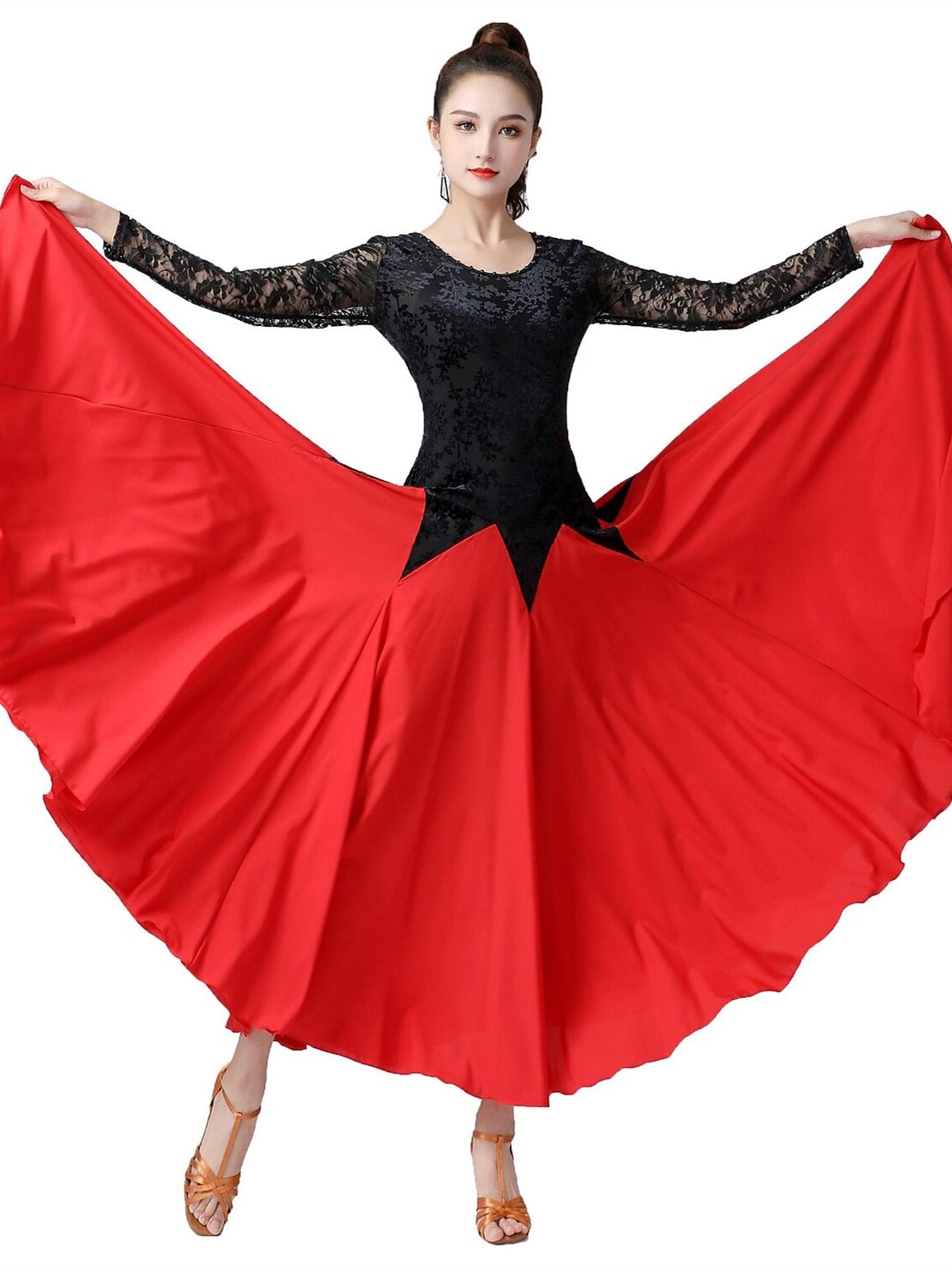 Women's Dancewear Ballroom Dance Dress Splicing Women's Performance Training Long Sleeve