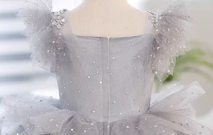 A-Line/Princess Tea-Length Flower Girl Party Dress with Beading Appliques