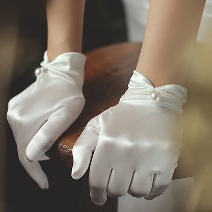 Satin Wrist Length Glove Classical / Elegant / Formal With Faux Pear