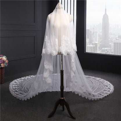 One-tier Lace veil extra wide 3M long tail Wedding Veils with Appliques