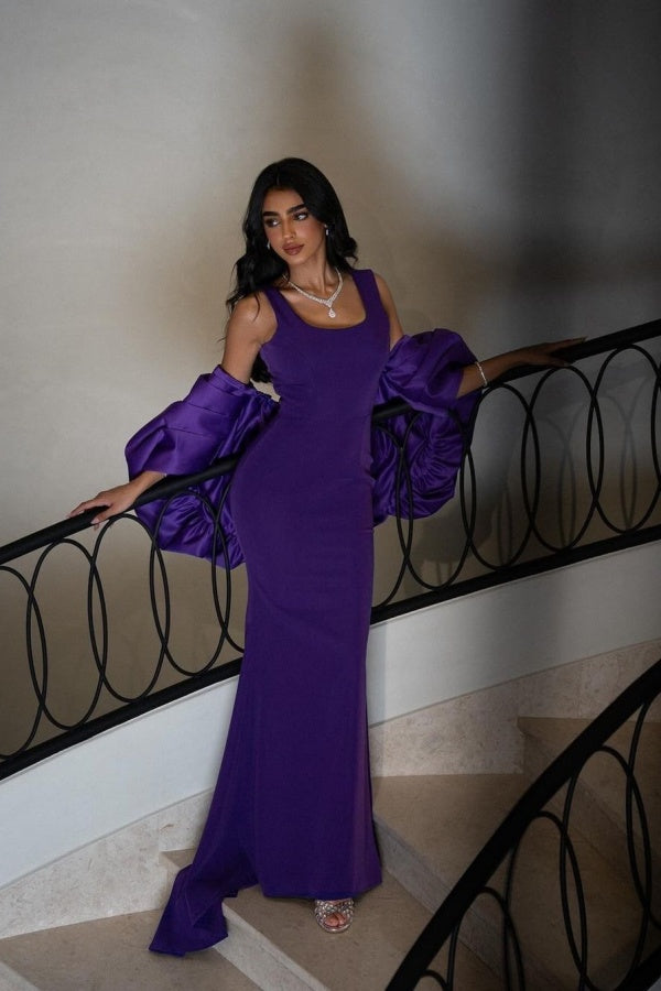 Deep Purple Square-Neck Prom Dress With Circle Shawl ZT0215