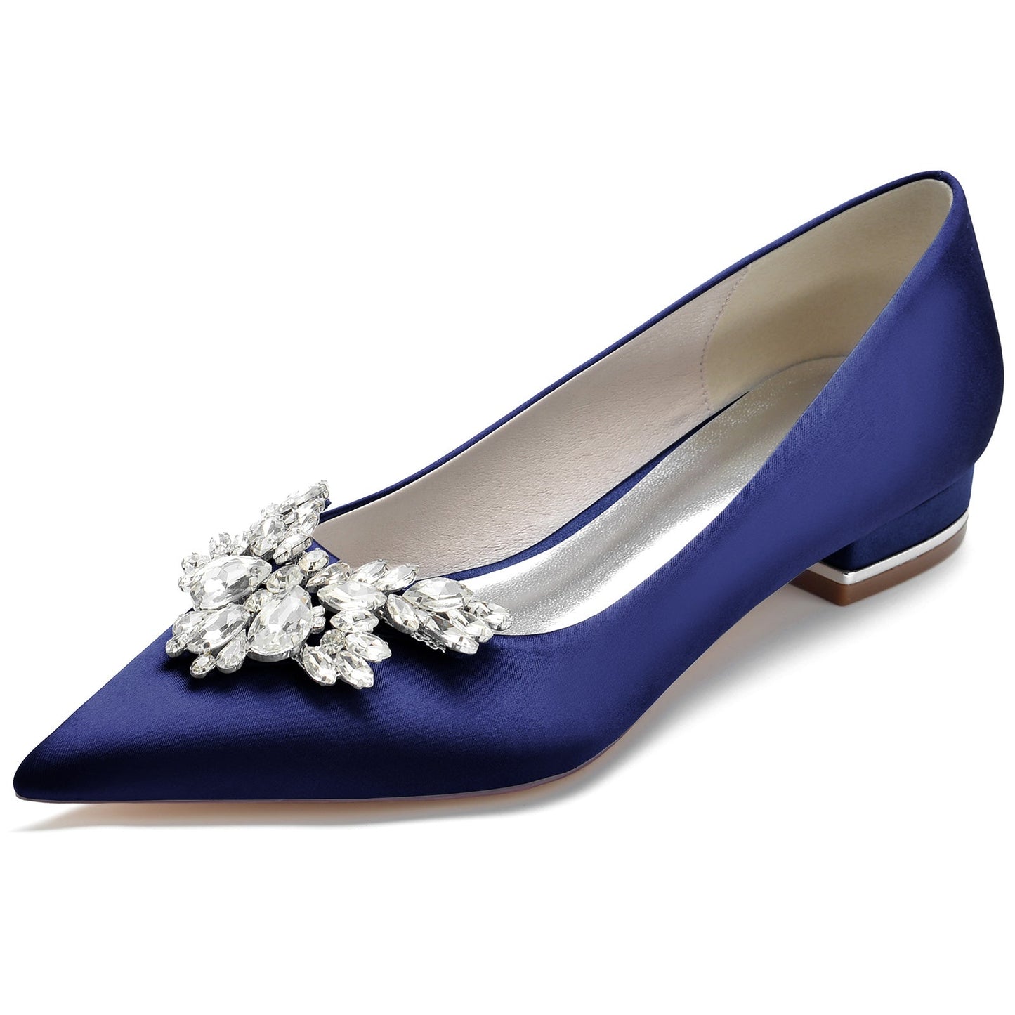 Women's Wedding Shoes Silk Satin Rhinestone Low Pointed Toe Minimalism Bridal Shoes