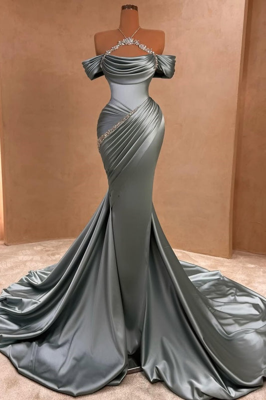 Halter Beaded Off-The-Shoulder Long Prom Dress ZT0340