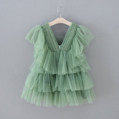 Enchanted Garden Fairy Elegant Tulle Green Flower Girl Dress