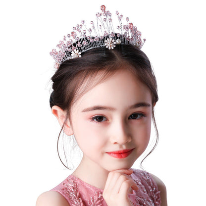 Fashionable Cute Pink Crystal Princess Crown Headpiece Accessories