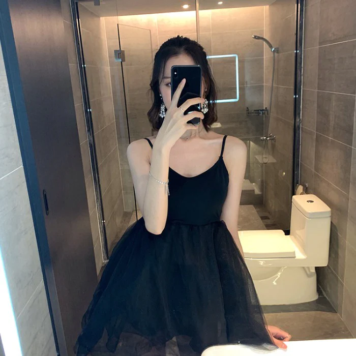 Sexy Tulle Straps Little Black Dress, Mini Women Dress gh499