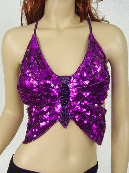 Belly Dance V-Neck Sleeveless Butterfly Sexy Bar with Beading & Sequins