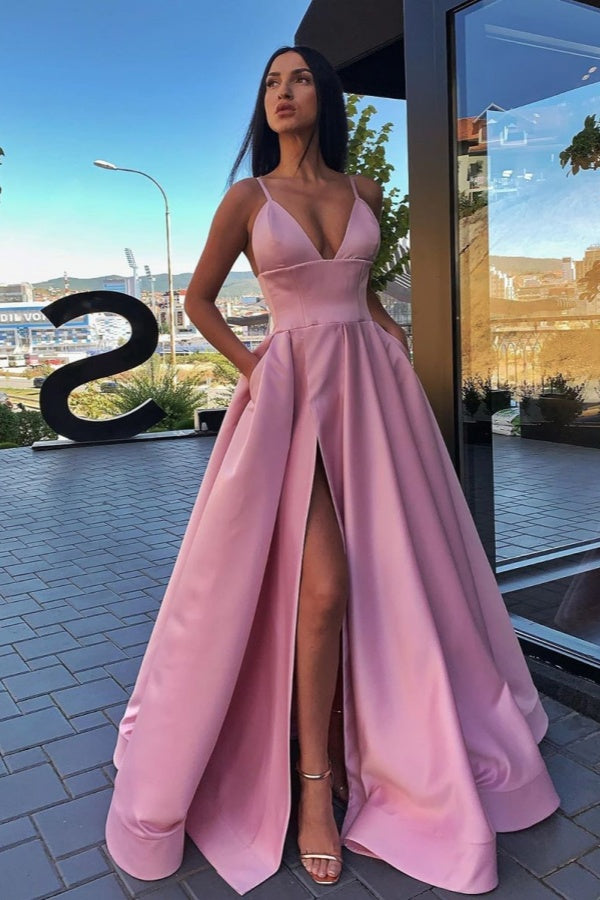 Fashion Pink Sweetheart Spaghetti Strap Prom Dress Split Dress LY0022