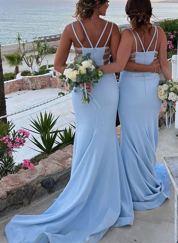 Sheath/Column Spaghetti Straps Floor-length Long Bridesmaid Dresses