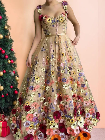 A-Line/Princess Sweetheart Long Prom Dresses With Embroidery