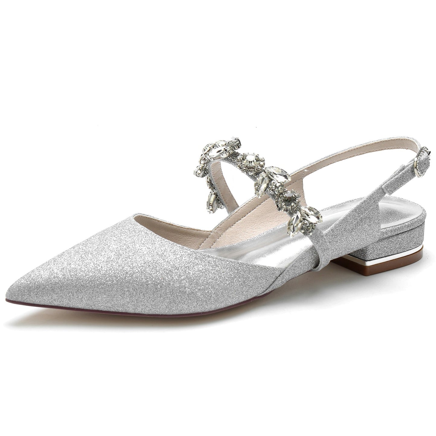 Women's Wedding Shoe Rhinestone Glitter Pointed Toe Low Buckle Bridal Shoes