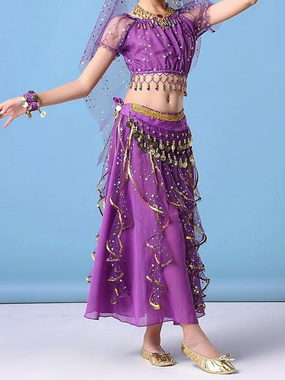 Belly Dance Kids' Dancewear Top Girls' Performance With Paillette & Gold Coin & Tassel & Cascading Ruffles