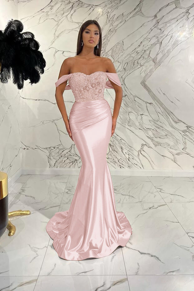 Elegant Off-The-Shoulder Mermaid Sequins Prom Dress With Beads Pleated ED0408