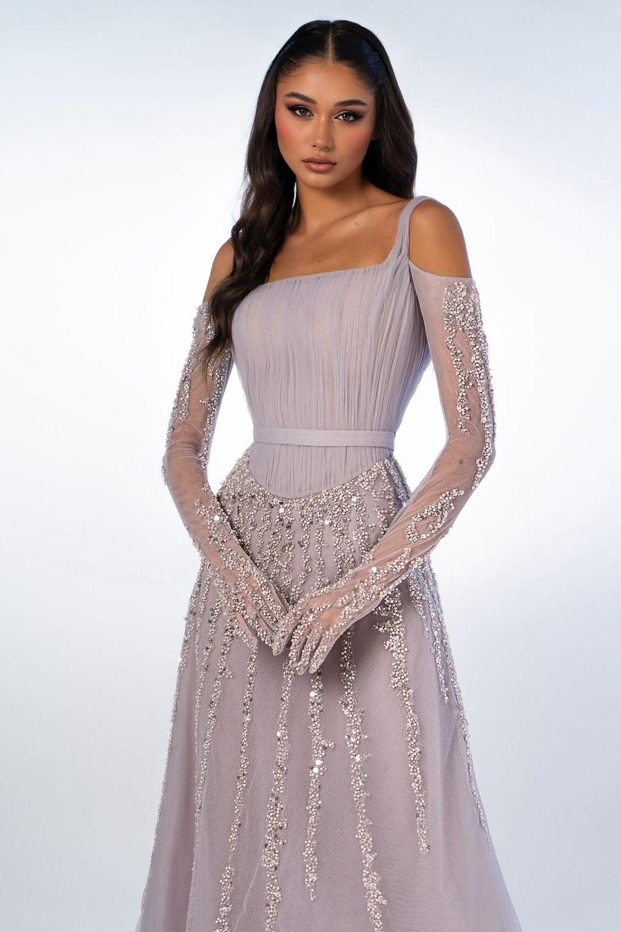 edgynewlook Charming Lilac Chiffon Spaghtti Strap Long Sleeves Prom Dress with Sequins