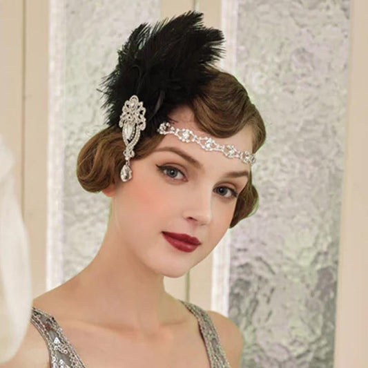 1920s Vintage Feather Exquisite Unique Rhinestone Hairband