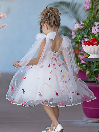 Tulle Knee-length Strawberry Embroidery Flower Girl Dress