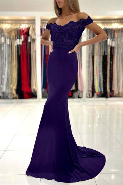 edgynewlook Mermaid Off-the-Shoulder Prom Dress Long With Lace Appliques