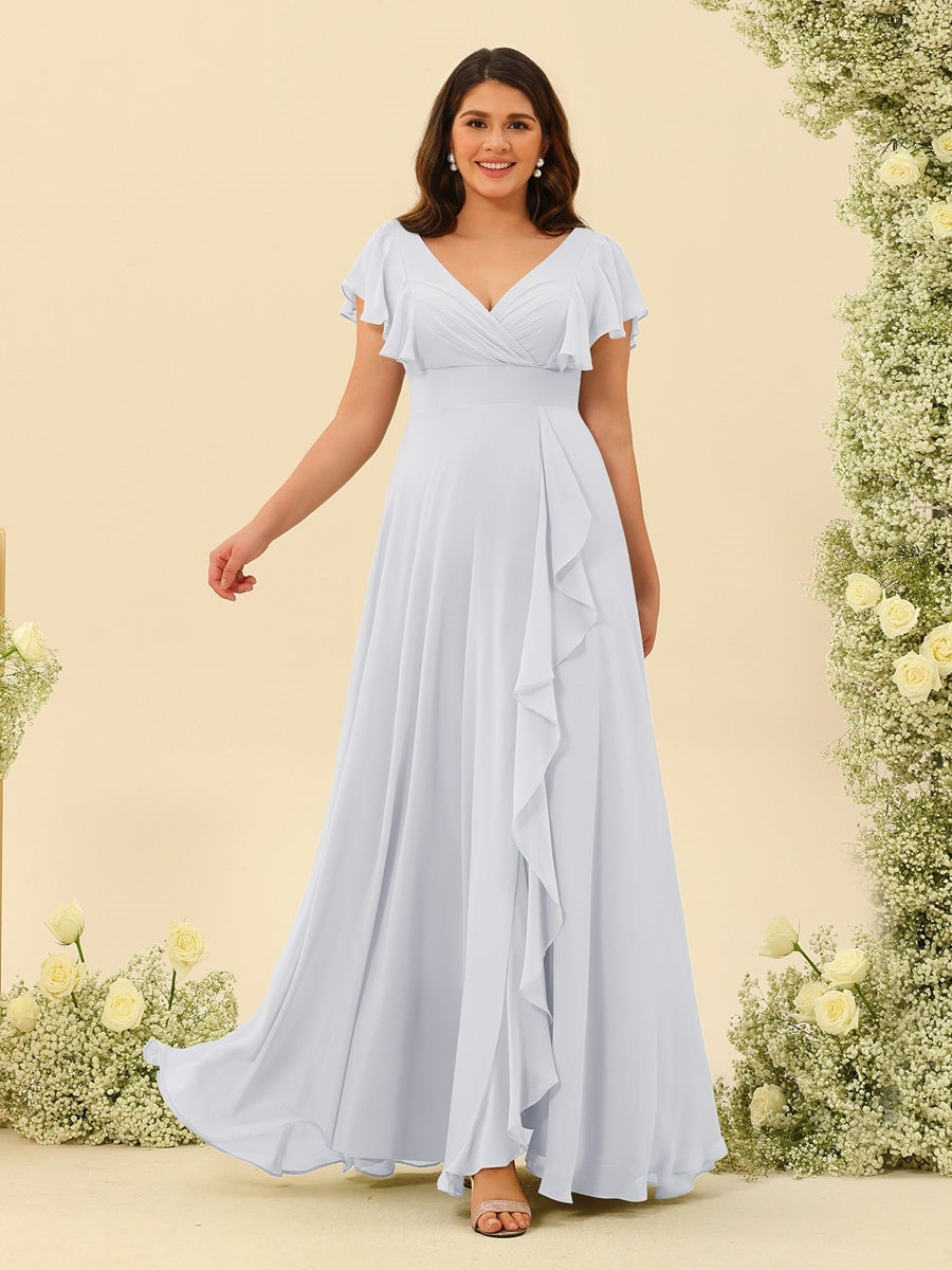 A-Line/Princess V-Neck Plus Size Bridesmaid Dresses with Ruffles