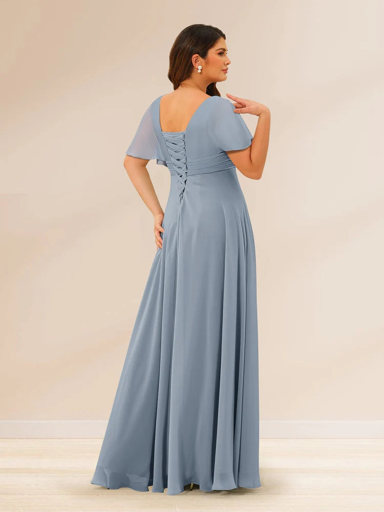 A-Line/Princess V-Neck Short Sleeves Plus Size Bridesmaid Dresses with Pockets