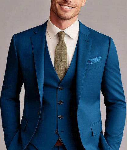 Green Red Blue Yellow Men's Tailored 3 Pieces Solid Colored Fit Single Breasted Two-buttons Wedding Suits