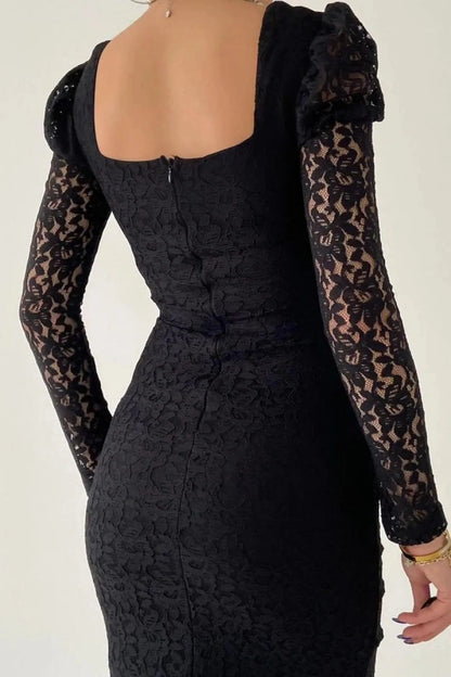 Black Slim Fit Lace Long Sleeves Prom Dress ZT0312