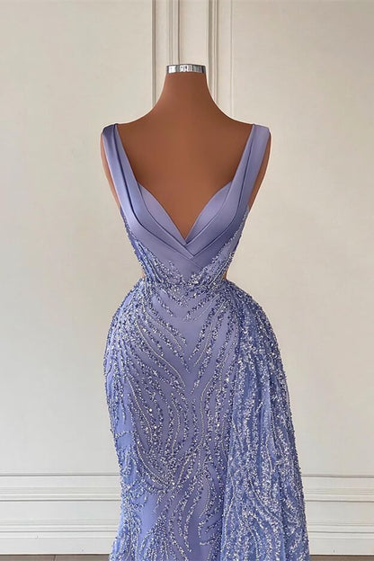 Gorgeous Violet V-Neck Mermaid Beadings Prom Dress With Sequins  ED0503