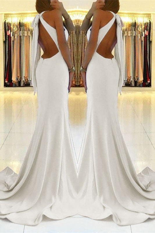 White Mermaid Prom Dress With Split PD0289