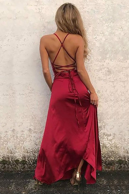 Burgundy Halter Prom Dress With Slit PD0286