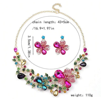 Women's Color-Plated Crystal Glass Exaggerated Flower Jewelry Set