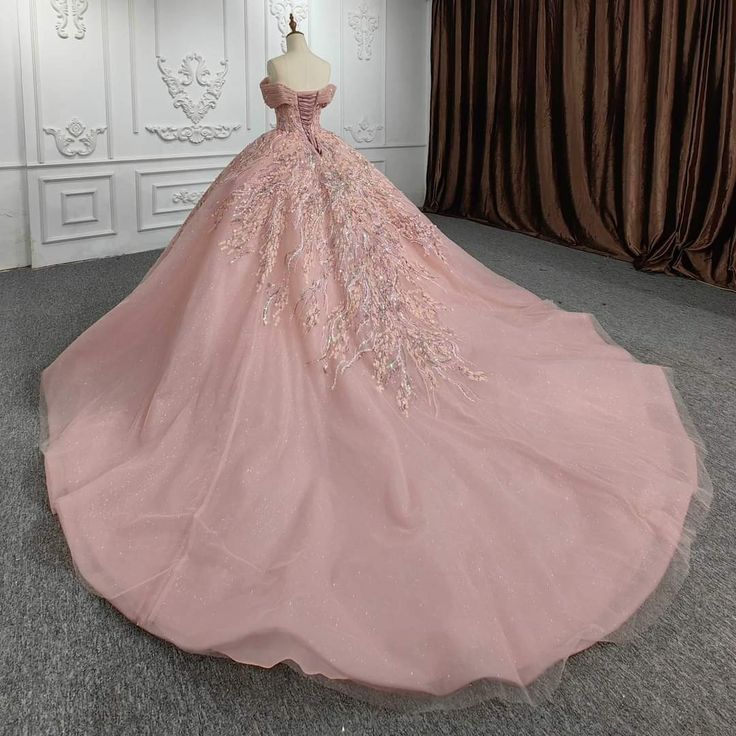 Pink gorgeous shiny exquisite embroidery applique tube top long tulle ball gown evening dress wedding dress gh3163