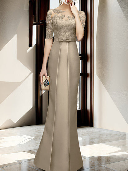 Sheath/Column Illusion Neck Floor-length Mother of the Bride Dresses