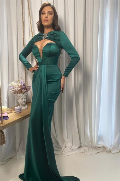 Emerald Green Long Sleeves V Neck Prom Dress ED0622