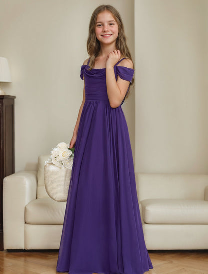 A-line/Princess Off-the-Shoulder Floor-Length Junior Bridesmaid Dresses