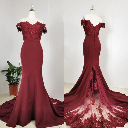 Burgundy Off Shoulder Handmade Mermaid Bridesmaid Dress, Long Prom Dress Evening Dress gh289