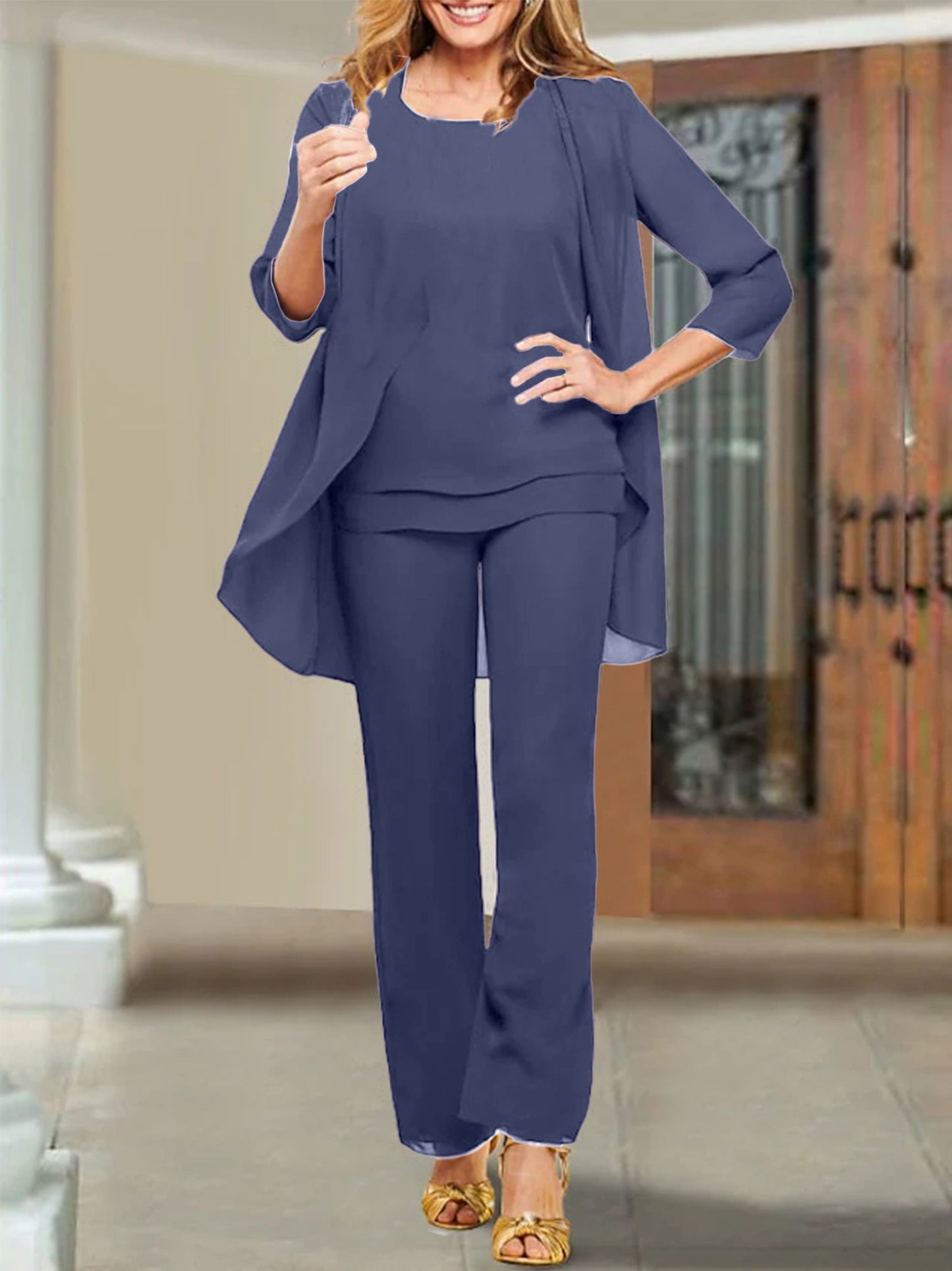 Chiffon Scoop Mother of the Bride Pantsuits