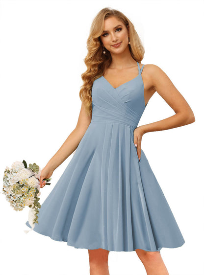 Elegant Spaghetti Strap V Neck Homecoming Dress Backless Short Prom Dress RS085