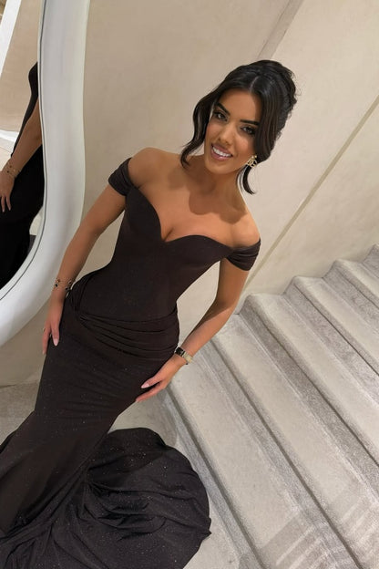 edgynewlook Black Off-the-Shoulder Long Mermaid Prom Dress with Sequins