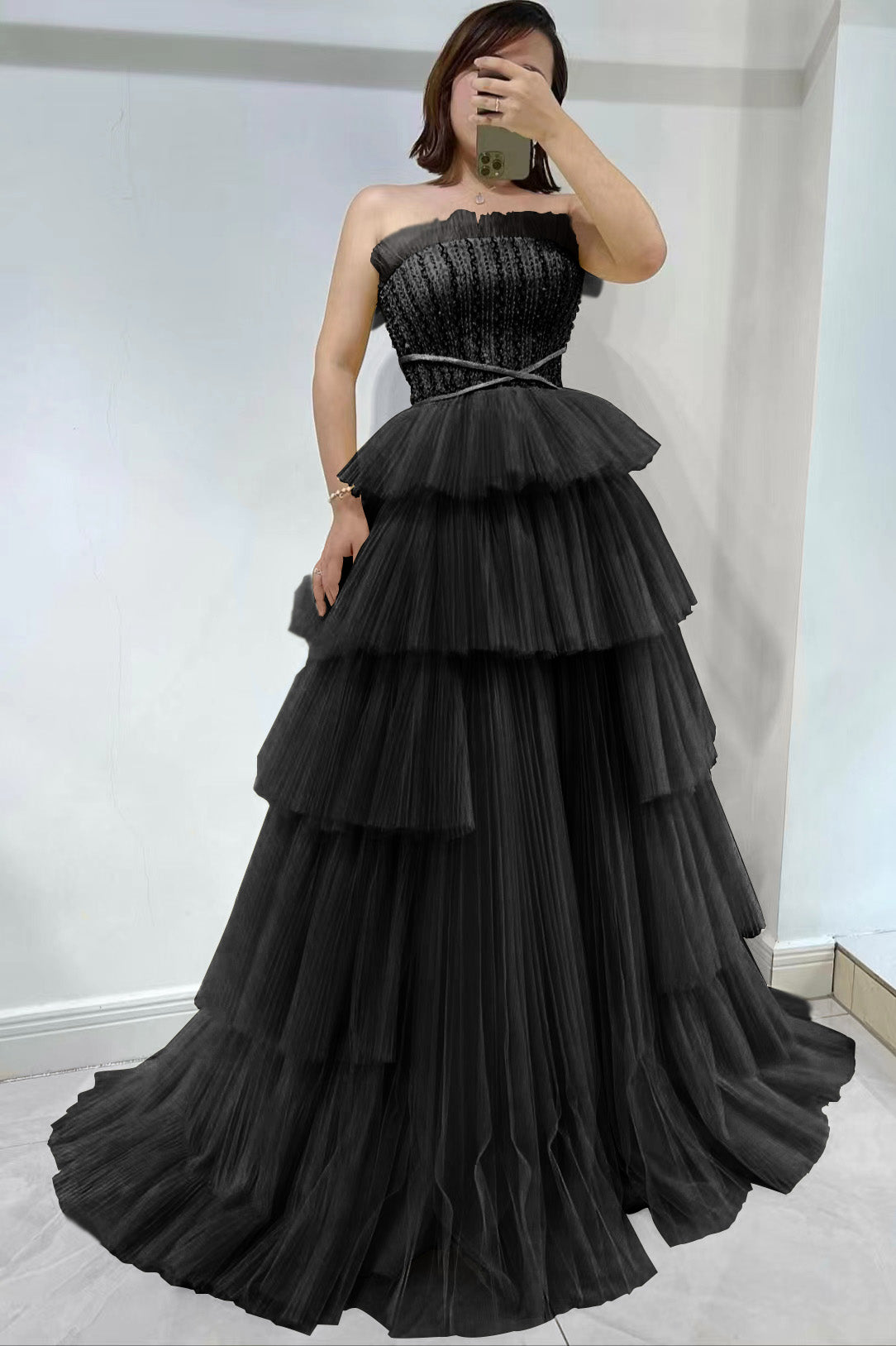 Daffodil Strapless Sleeveless Tulle Prom Dress With layered ED0385