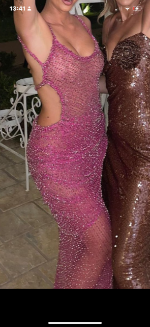 Sexy Pink Sequins Prom Dress Round Neck YH0055