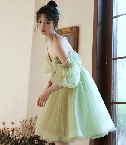 Green tulle short prom dress cocktail dress  8983