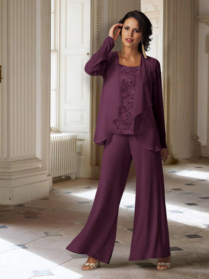 Chiffon Long Sleeves Mother of the Bride Pantsuits with Jacket