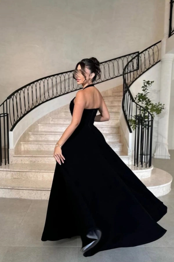 Elegant Black Halter Beaded Prom Dress ZT0321