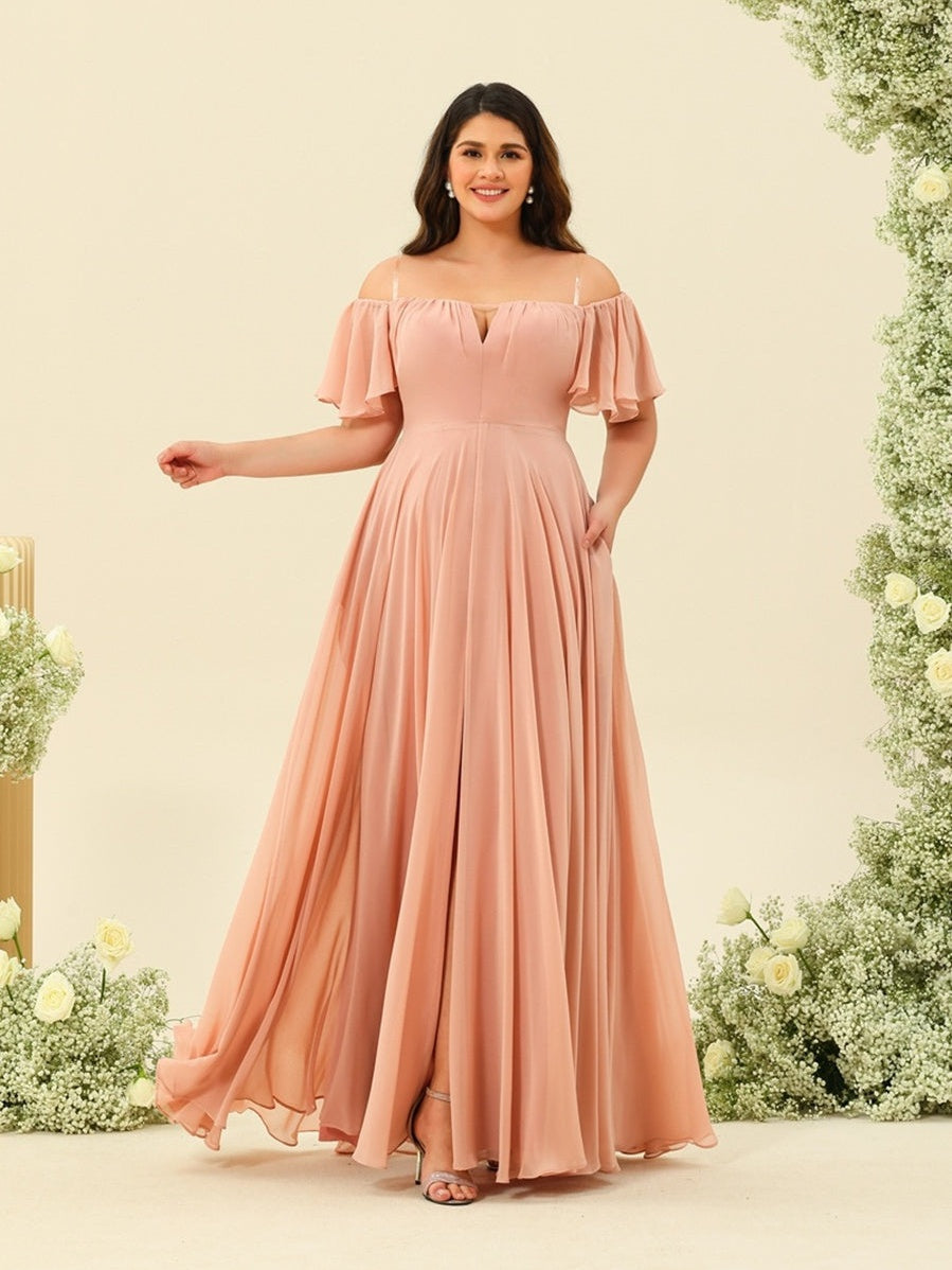 A-Line/Princess Floor-Length Off-the-Shoulder Plus Size Bridesmaid Dresses