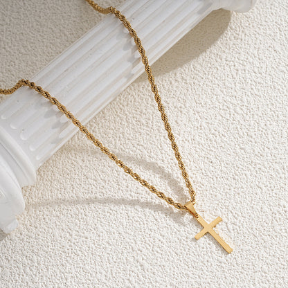 KC Gold Thin Spiral Chain Cross Pendant Minimalist Necklace