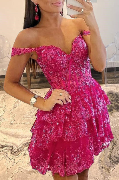 Everly |Short A-Line Sweetheart Tiered Homecoming Dress