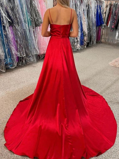 Araya |A Line Cowl Neck Satin Prom Dress With Slit