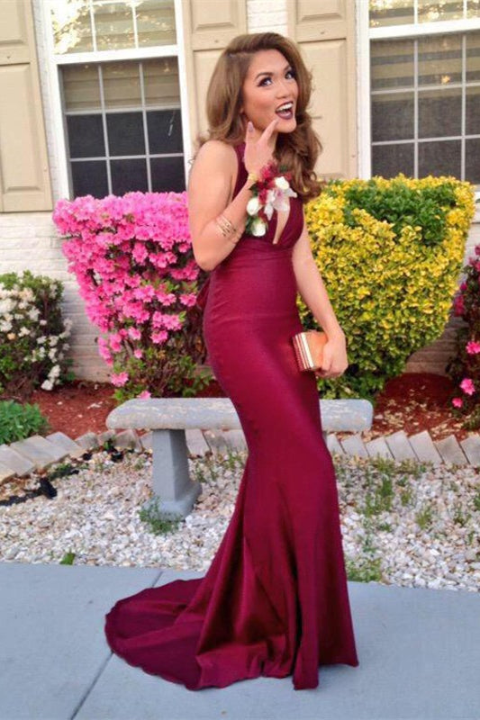 Burgundy V-Neck Sleeveless Prom Dress PD0258