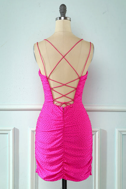 Rose Pink Lace Up Tight Homecoming Dress