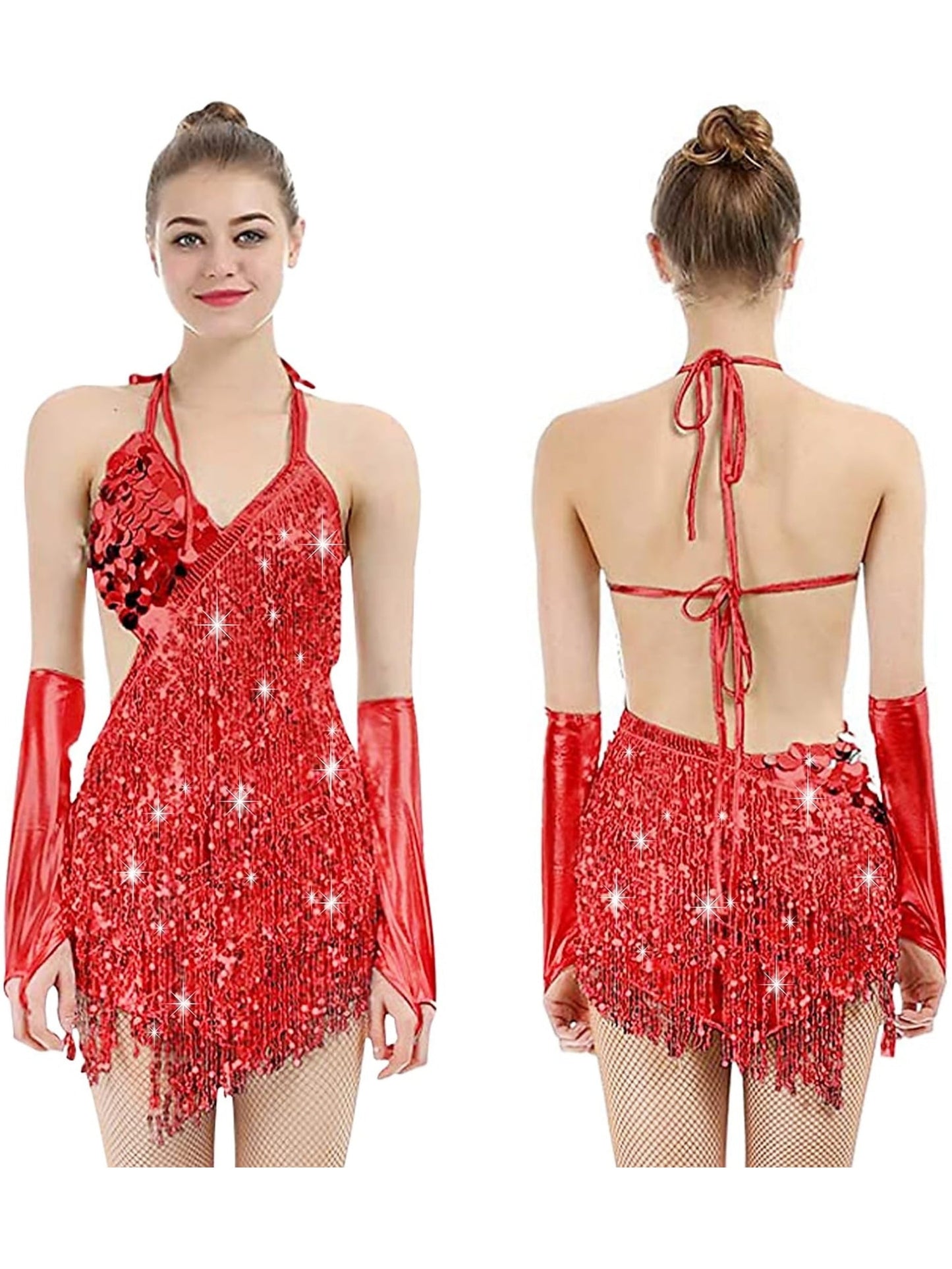 A-Line/Princess V-Neck Halter Sleeveless Short/Mini Vintage Dress with Sequins & Tassel Fringe